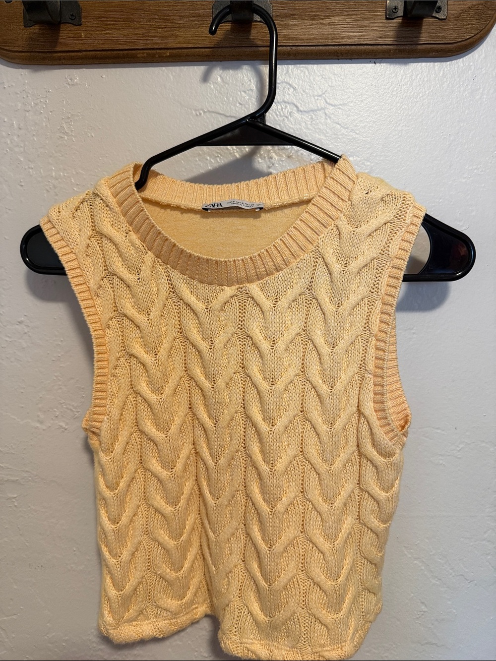 Zara Pale Yellow Cable Knit Sweater Vest